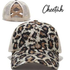 Criss Cross Distressed Trucker Hat - Cheetah